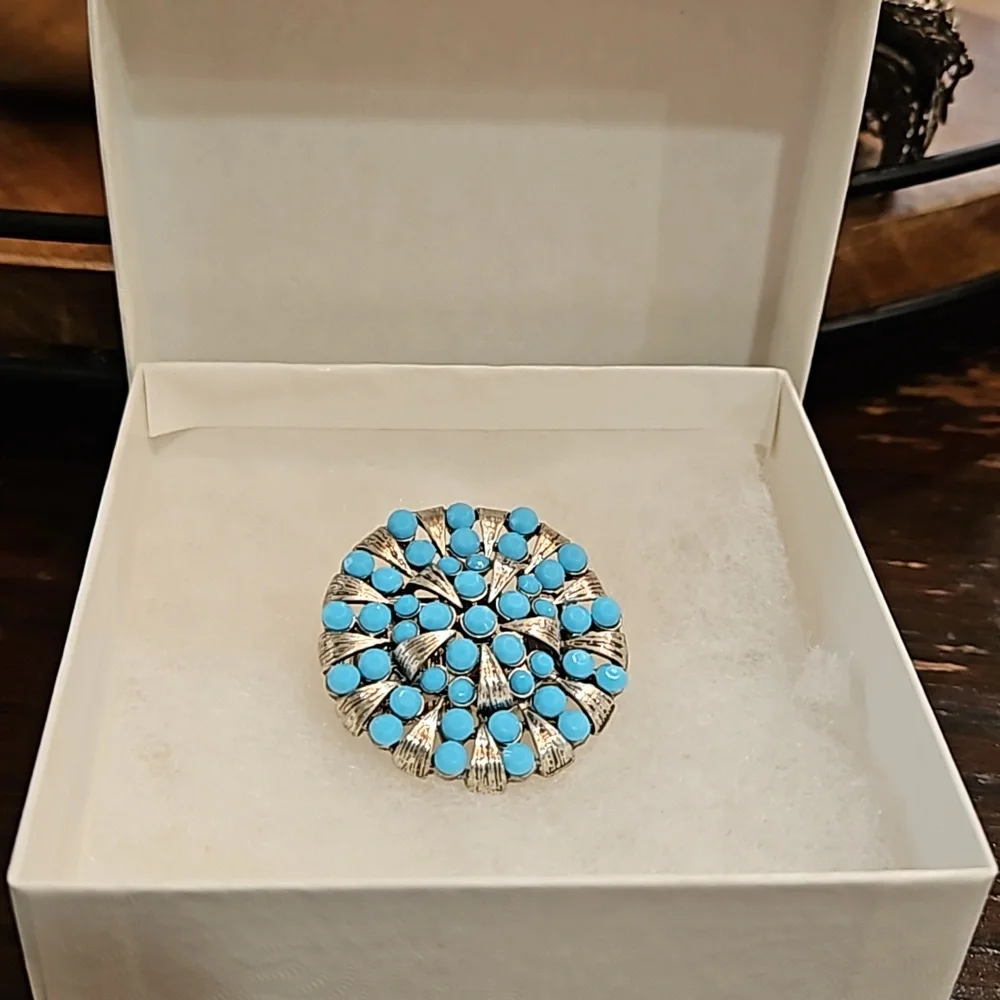 BABY BLUE SILVER ADJUSTABLE‎ BAND STRETCH COSTUME RING